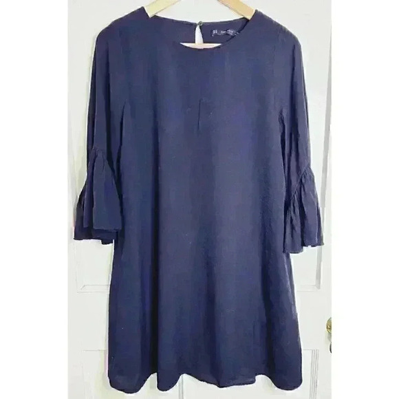 Zara Dresses & Skirts - Zara Navy Blue Dress with 3/4 Bell Ruffle Sleeves Size M